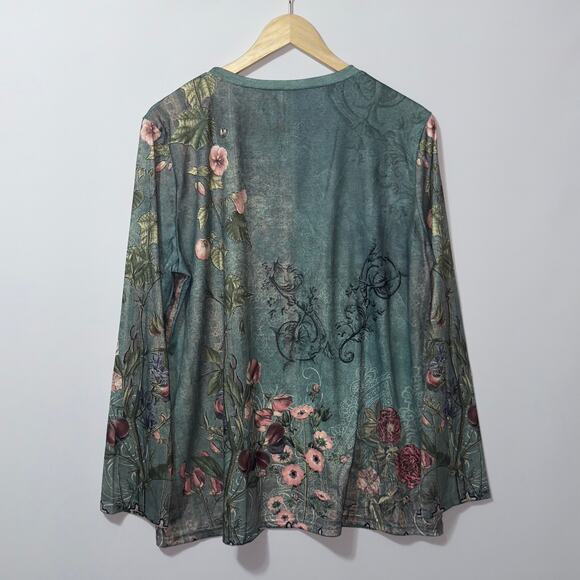 Floral Printed long Sleeve Round Neck shirt women’s size 2XL - Picture 2 of 6